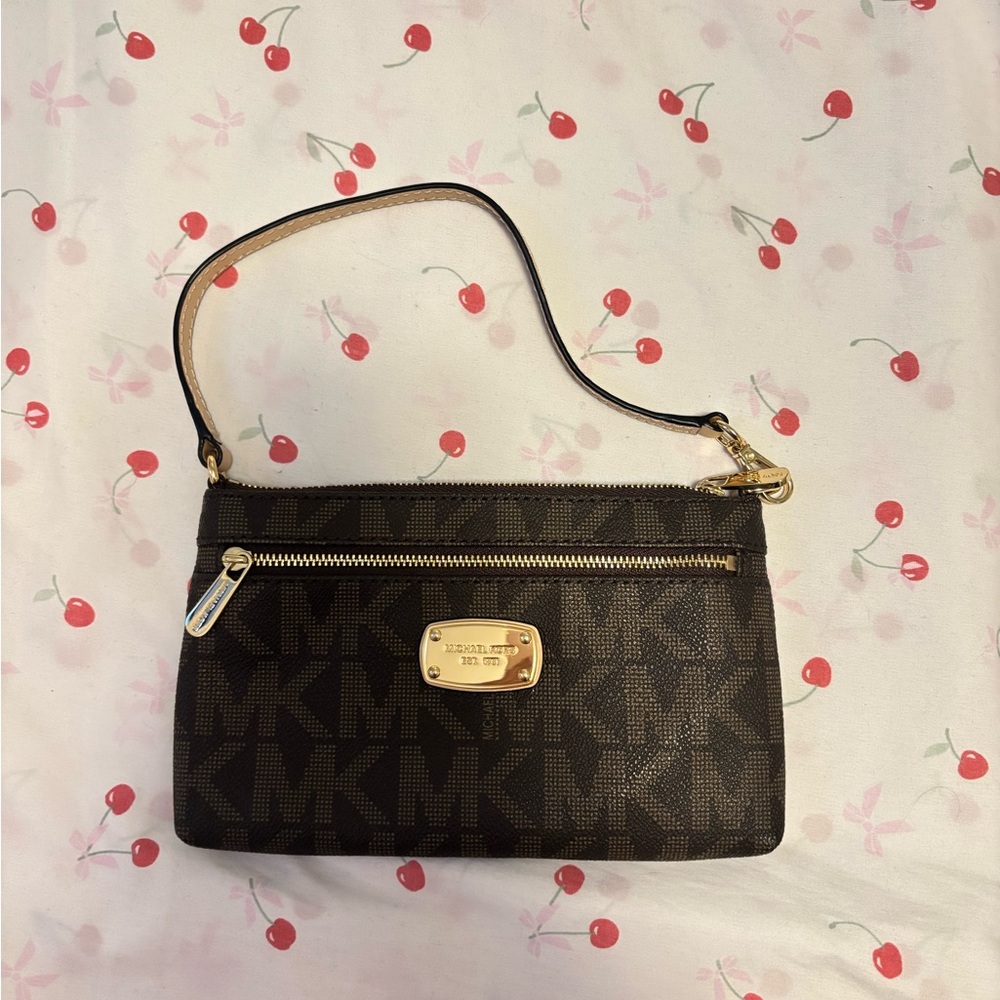 Michael Kors Brown and Tan Wristlet